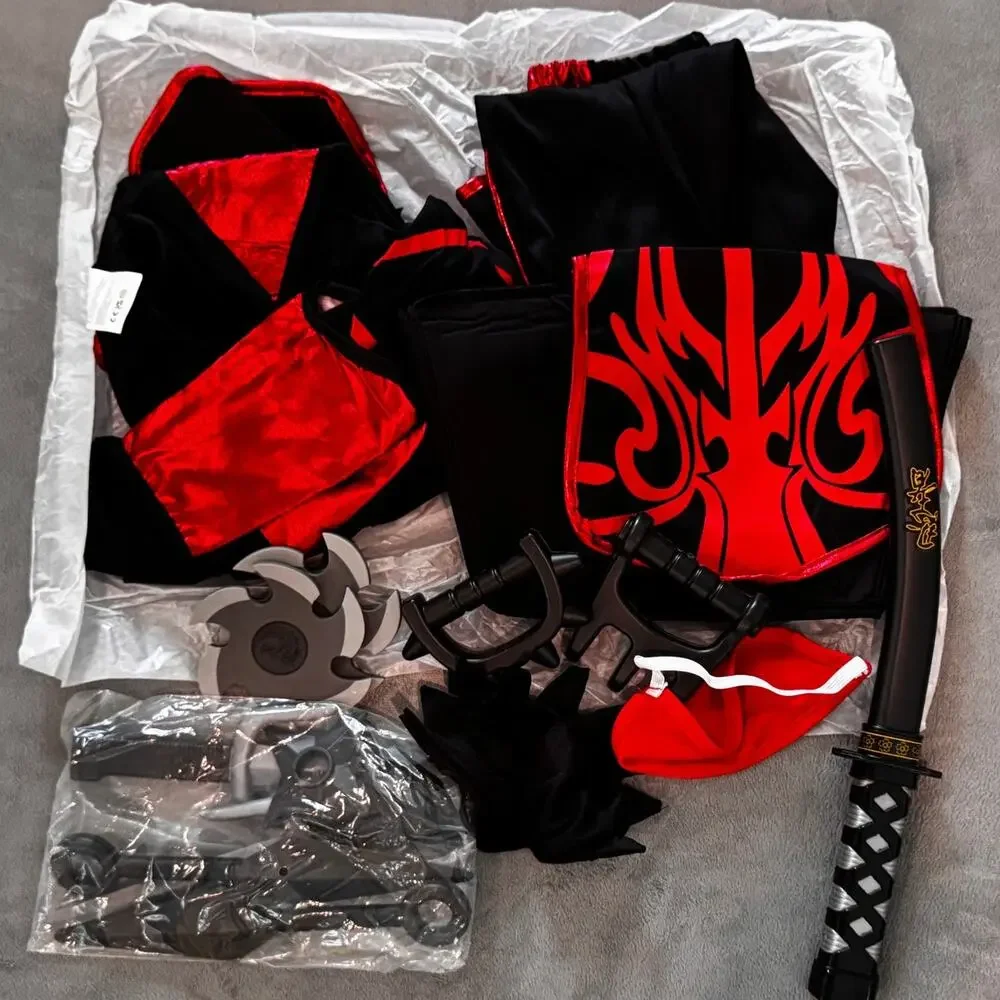 Spooktacular Creations Deluxe Red Ninja Costume Kids Small 5-7 Missing Belt NEW